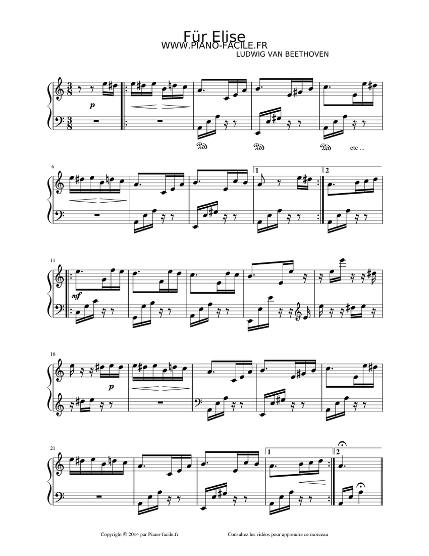 La lettre à Elise - Für Elise - LUDWIG VAN BEETHOVEN - Piano Sheet music  for Piano (Piano Duo) | Musescore.com