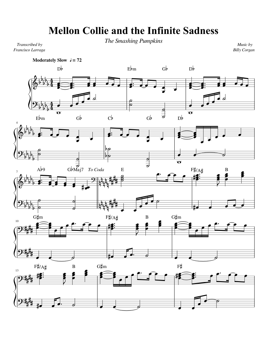 Mellon Collie and the Infinite Sadness Sheet music for Piano (Solo) |  Musescore.com