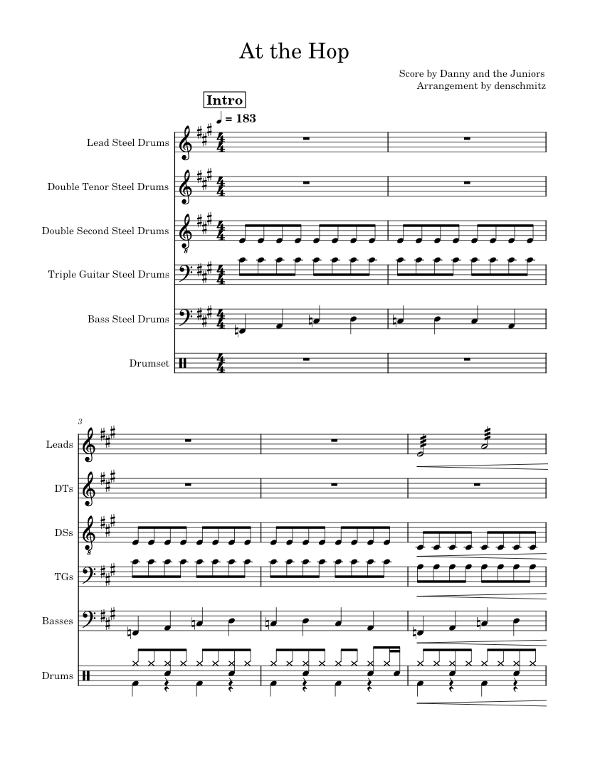 At the Hop Danny and the Juniors (Steel Drums) Sheet music for Drum