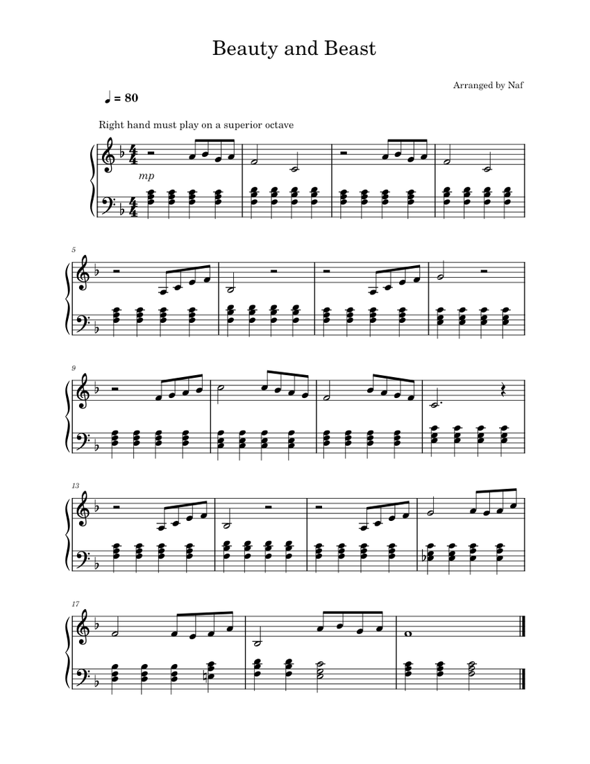 Fascinating Beauty And The Beast Piano Sheet Gallery