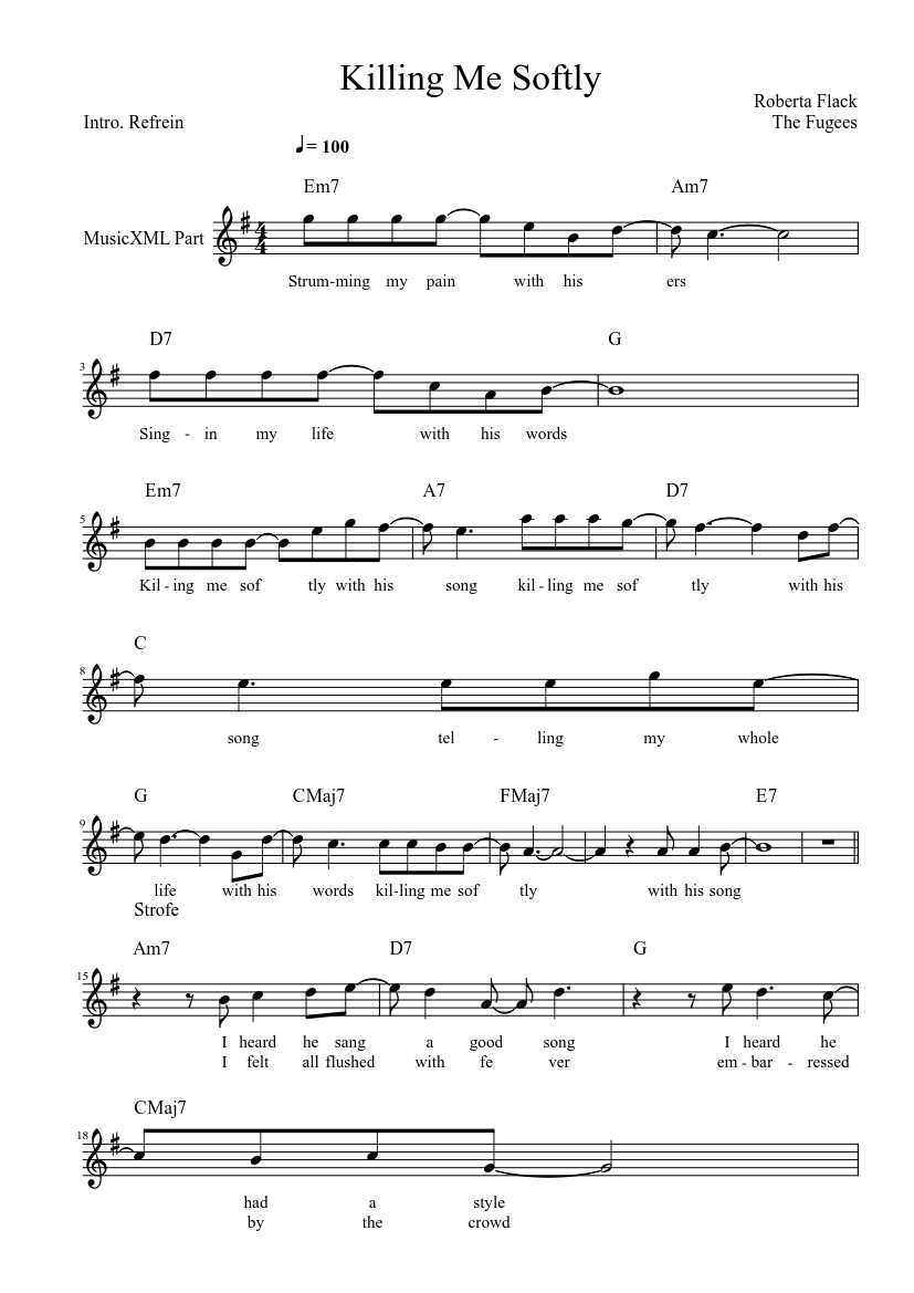 Killing Me Softly Sheet Music For Piano (Solo) | Musescore.com