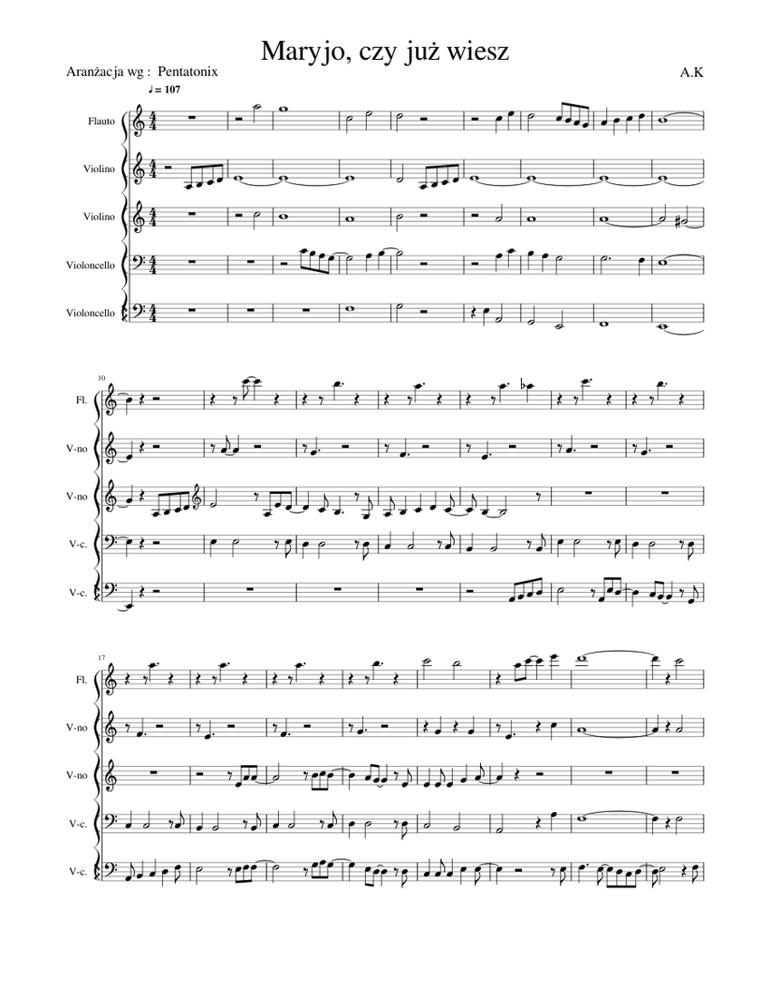 Mario Czy Juz Wiesz Sheet Music For Violin Flute Cello Mixed Quintet Musescore Com
