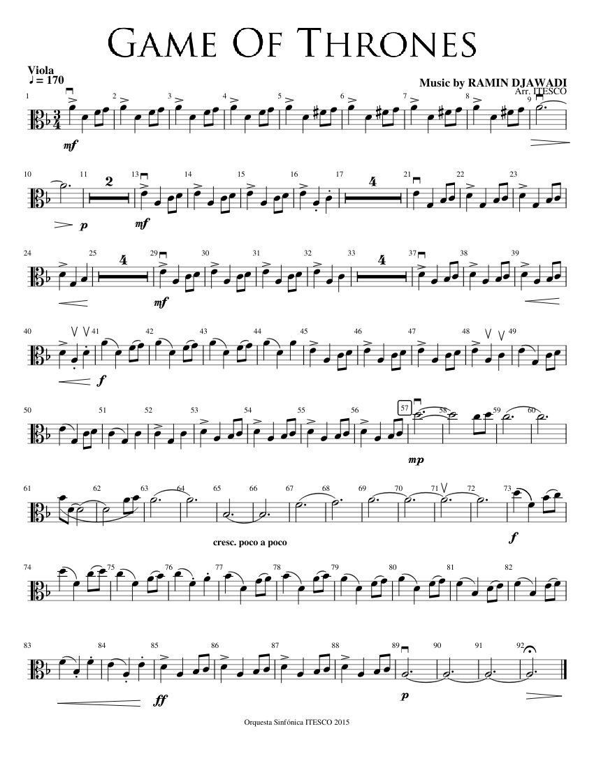 Game Of Thrones Theme - Viola Sheet music for Violin (Solo) | Musescore.com