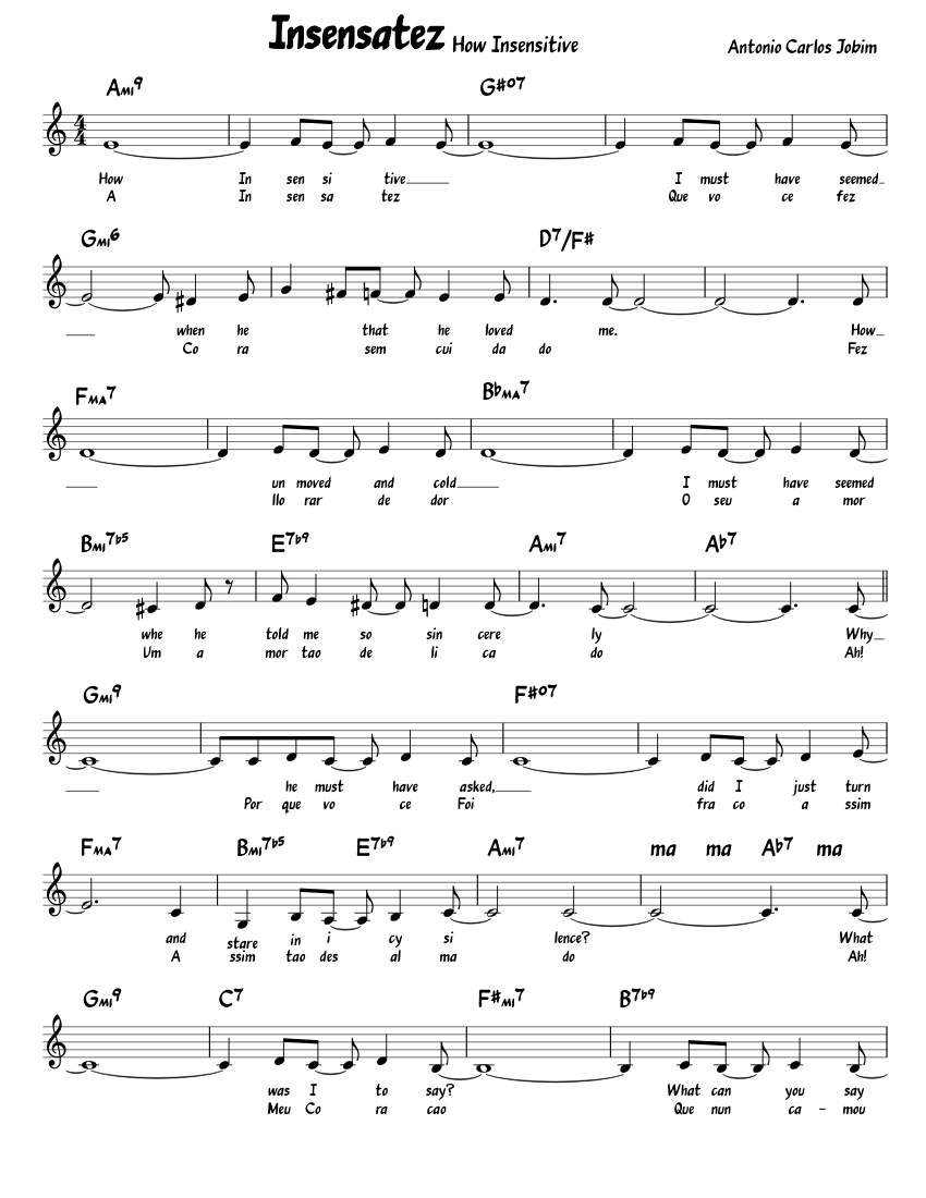 Insensatez (How Insensitive) Jobim Sheet music for Piano (Solo) |  Musescore.com