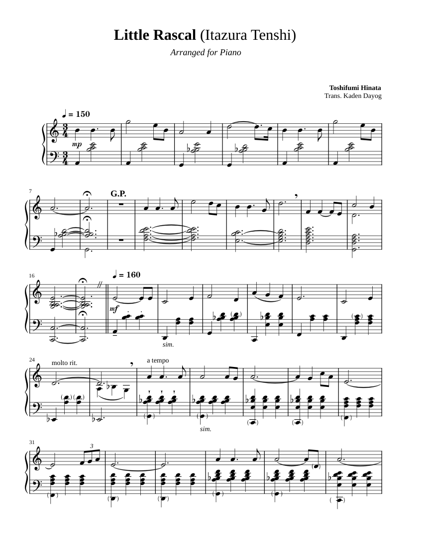 Little Rascal Toshifumi (See Desc.!) Little Rascal (いたずら 天使) - Toshifumi Hinata ~ Full Piano ...
