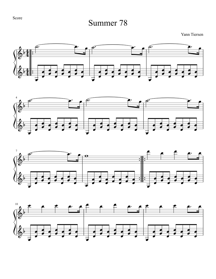 Summer 78 Goodbye Lenin Sheet Music For Piano Solo Musescore Com