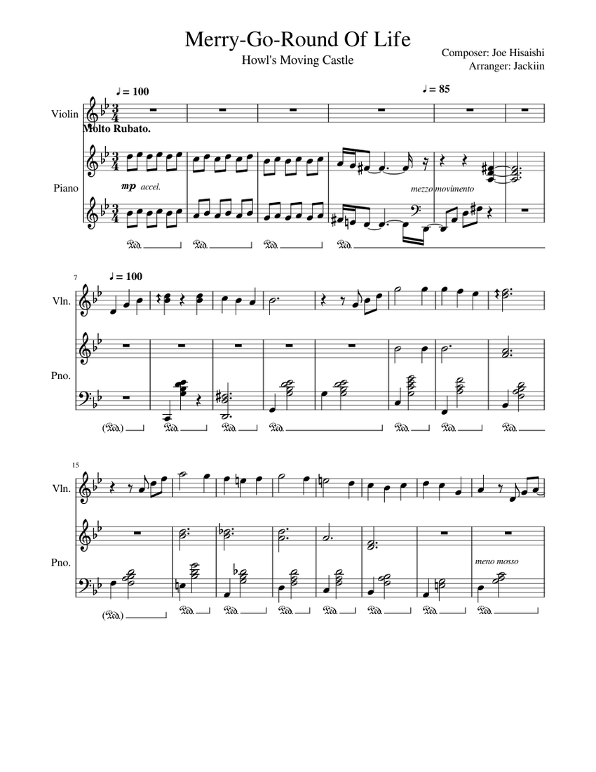 Merry-go-round of life Sheet music for Piano, Violin (Mixed Duet