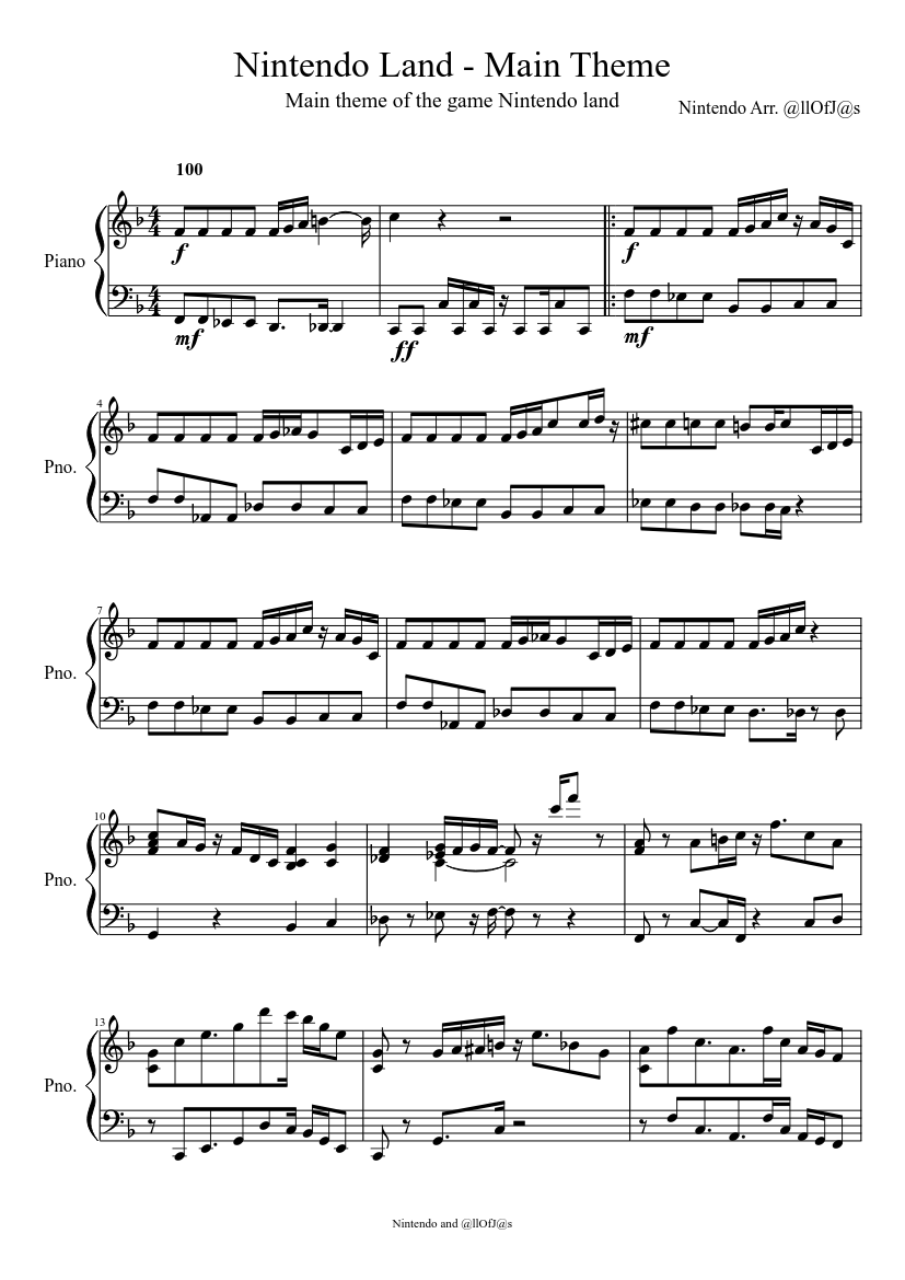 Nintendo Land - Main Theme (Piano Only) Sheet music for Piano (Solo) |  Musescore.com