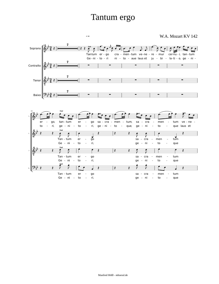 Tantum ergo - RV 142 Mozart Sheet music for Soprano, Alto, Bass voice ...