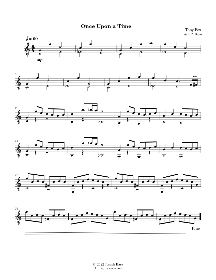 Once Upon a Time from 'Undertale' Sheet Music for Guitar (Solo