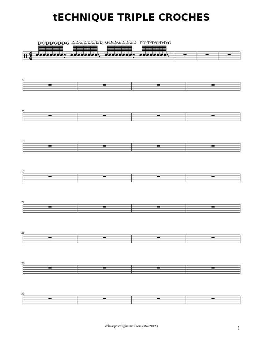 Triple Croche Note TECHNIQUE TRIPLE CROCHES Sheet music for Drum group (Solo) | Musescore.com