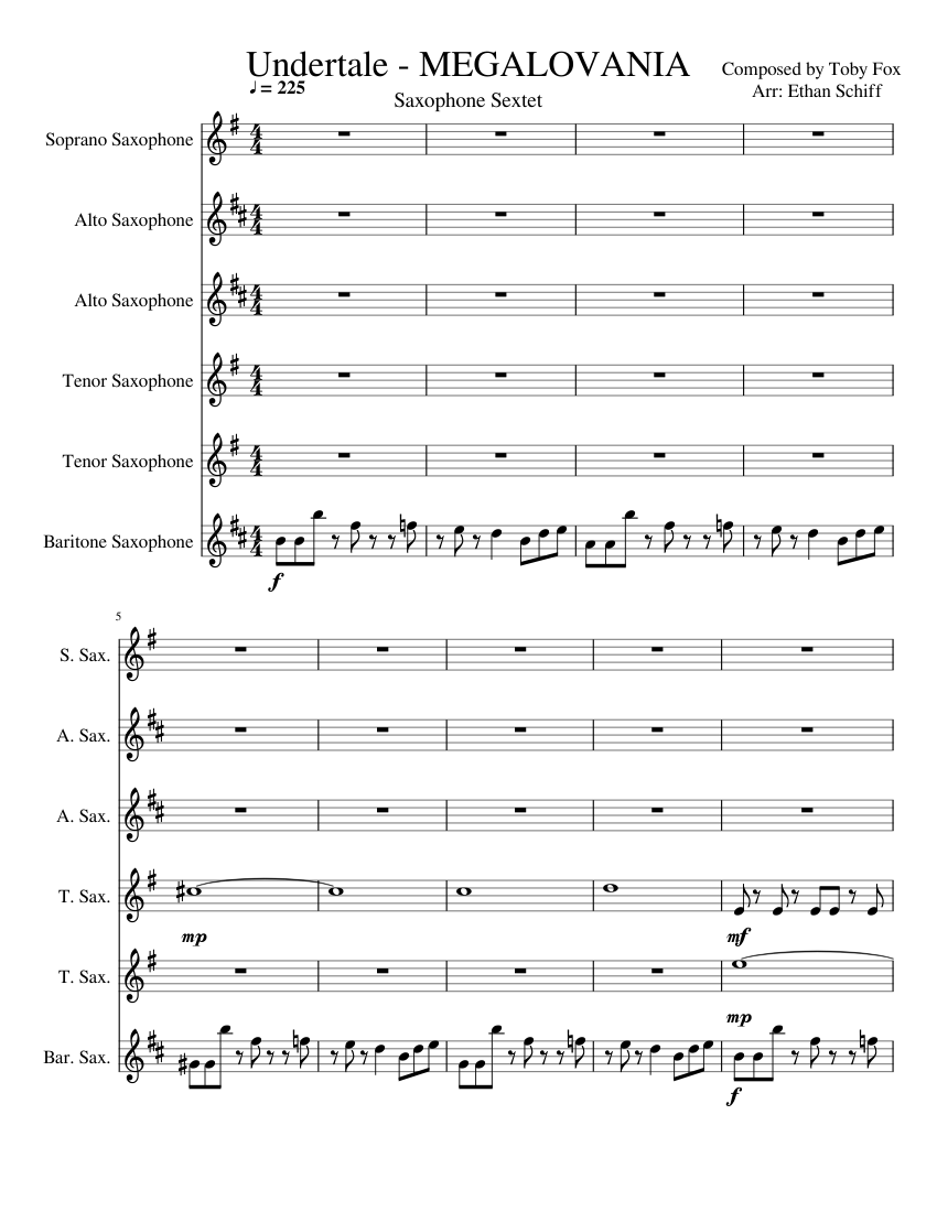 Megalovania by Toby Fox sheet music arranged by Ethanol for Mixed Ensemble ...