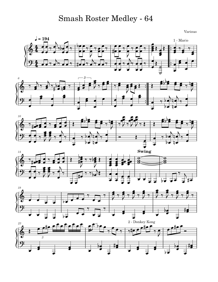 Smash Roster Medley - 64 Sheet music for Piano (Solo) | Musescore.com