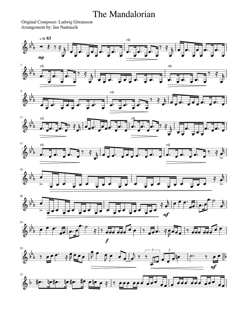 The Mandalorian Main Theme for violin Sheet music for Violin (Solo) |  Musescore.com