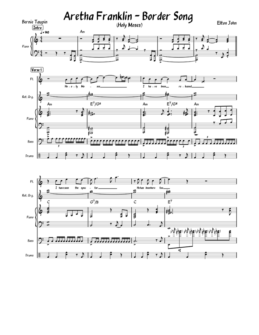 Aretha Franklin - Border Song Sheet music for Piano, Organ, Vocals, Flute &  more instruments (Mixed Ensemble) | Musescore.com