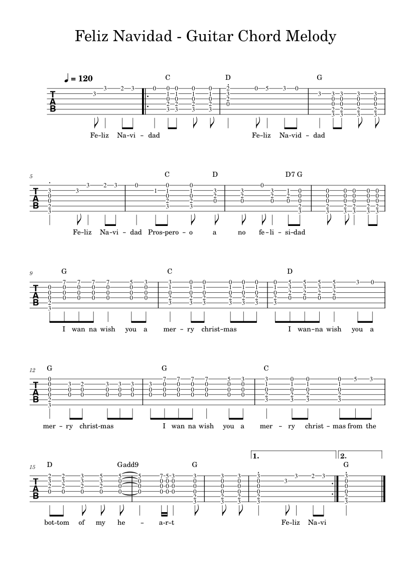 Feliz Navidad – Guitar Chord Melody Sheet Music for Guitar (Solo ...