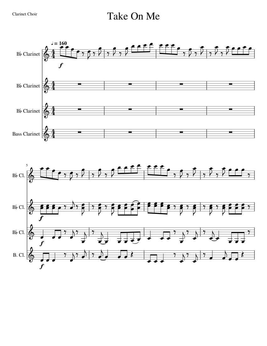 Take On Me - The Chipped Reeds Sheet music for Clarinet in b-flat ...