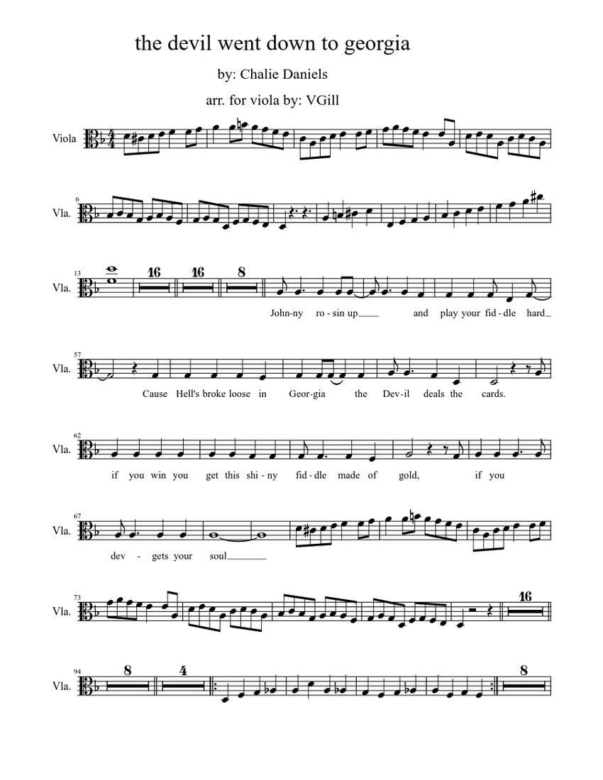 The Devil Went Down to Georgia Sheet music for Viola (Solo) | Musescore.com