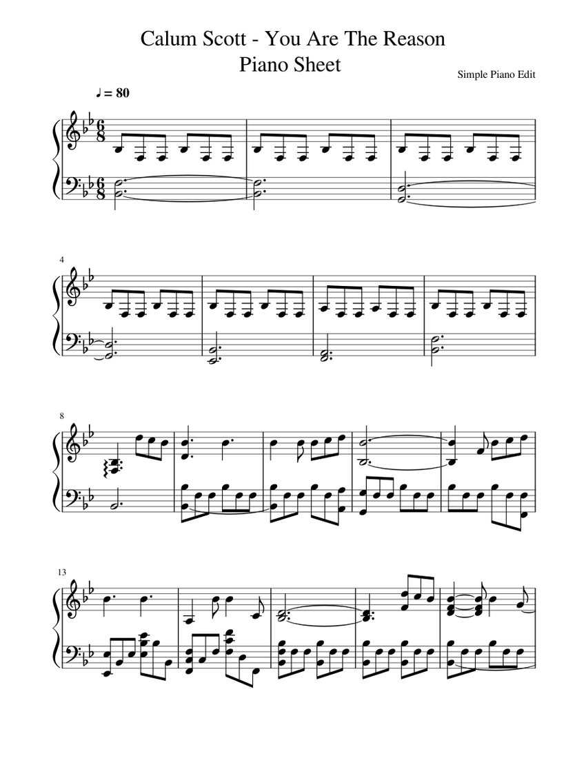Calum Scott You - Are The Reason (Piano Sheet+lyrics)[Re-upload] Sheet  music for Piano (Solo) | Musescore.com