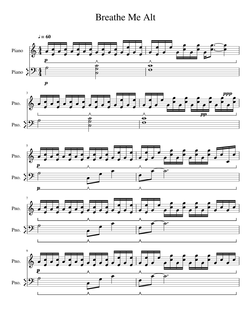 Breathe Me Alt Sheet music for Piano (Piano Duo) | Musescore.com