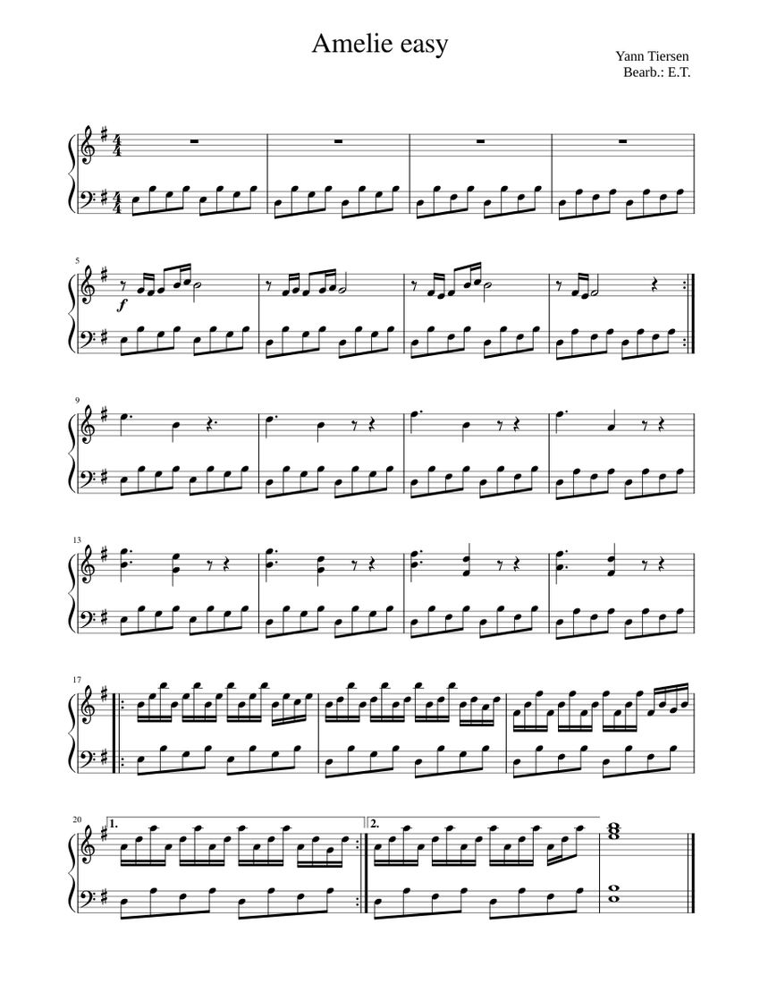 Amelie easy Sheet music for Piano (Solo) | Musescore.com