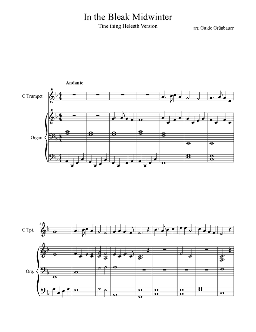 In The Bleak Midwinter Sheet Music For Organ Trumpet Mixed Duet Musescore Com