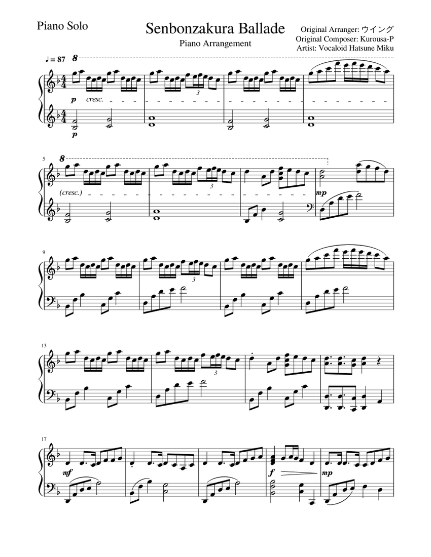 Senbonzakura Ballade Sheet music for Piano (Solo) | Musescore.com