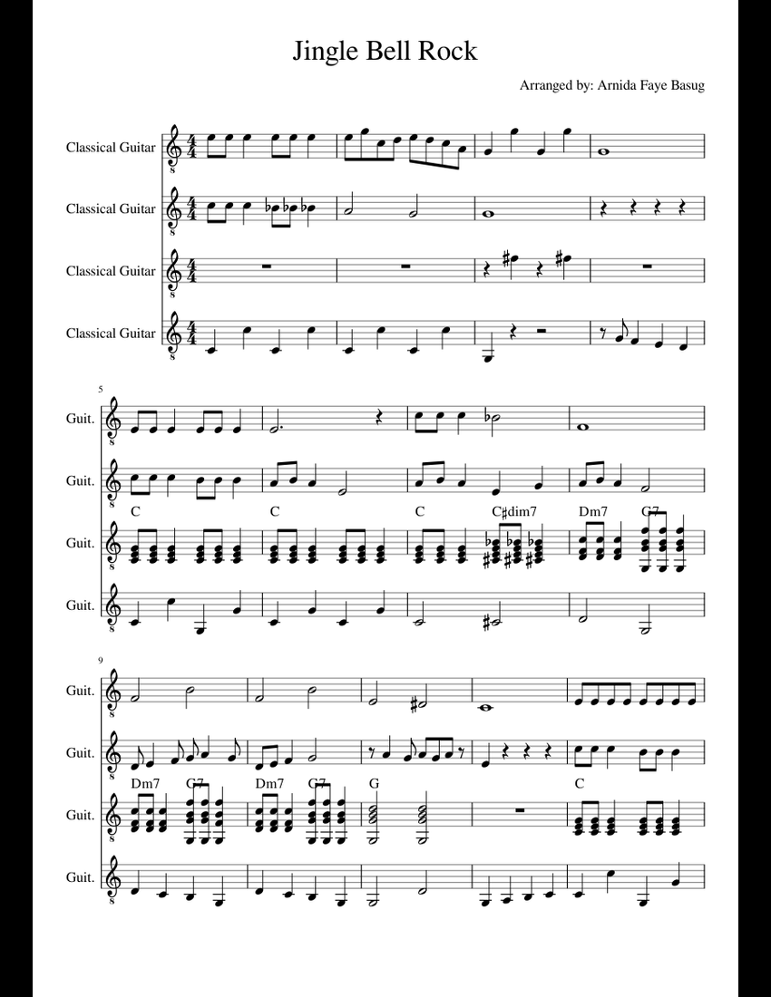 Jingle Bell Rock Sheet Music For Guitar (Mixed Quartet) | Musescore.com