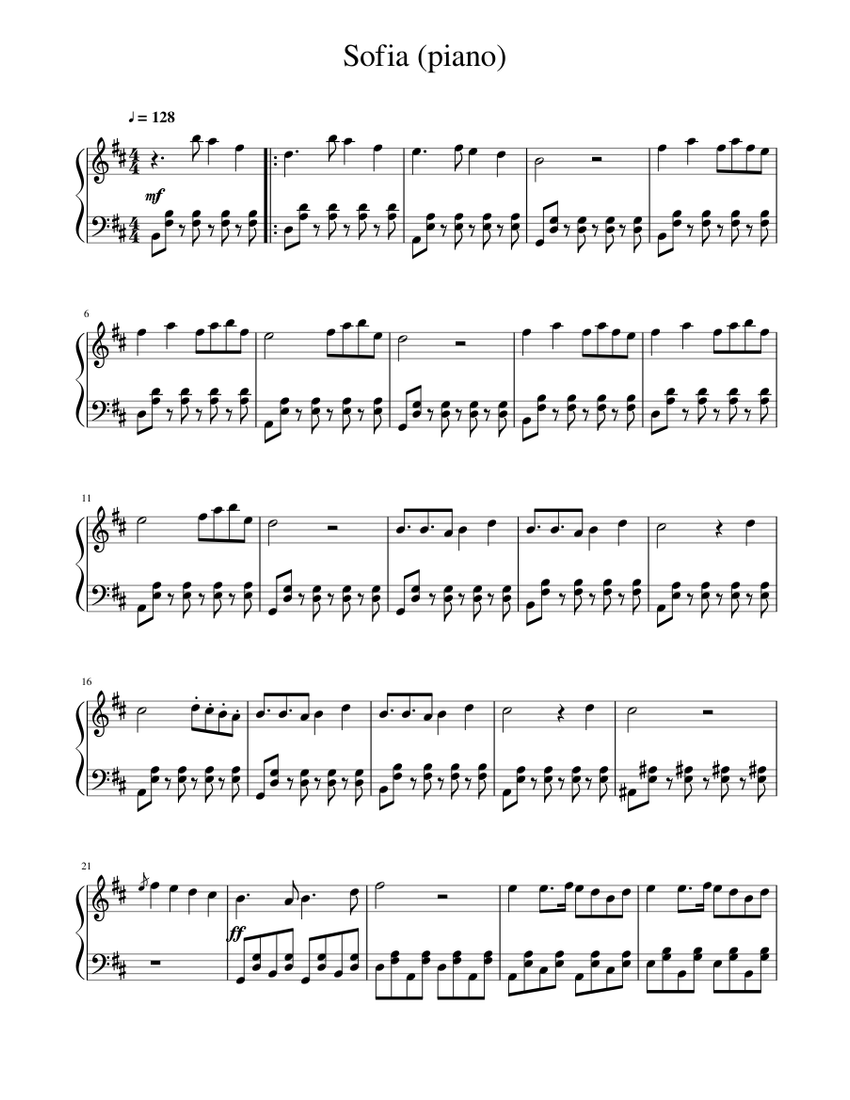 Alvaro Soler Sofia piano Sheet music for Piano (Solo) | Musescore.com