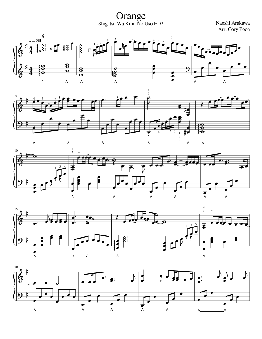 Orange (Shigatsu Wa Kimi No Uso ED2) from Your Lie in April Sheet music for  Piano (Solo) | Musescore.com