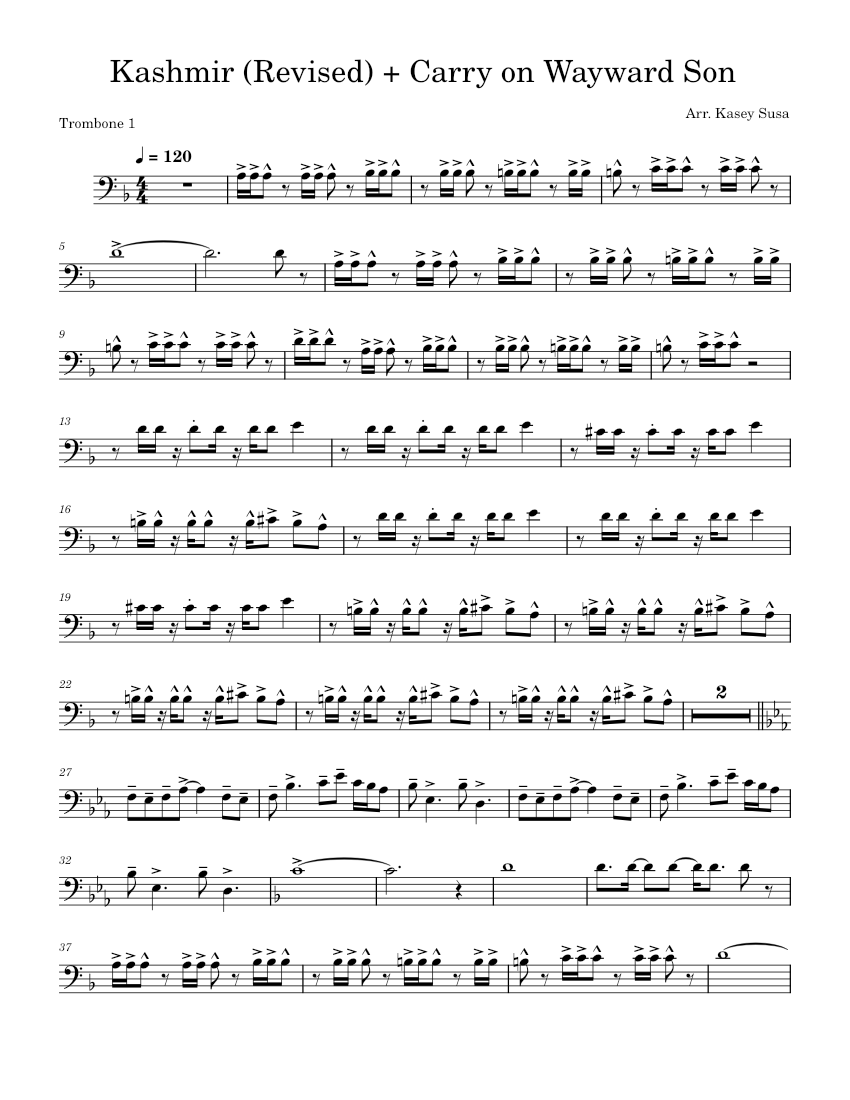 Kashmir (Revised) + COWS Sheet music for Trombone (Solo) | Musescore.com