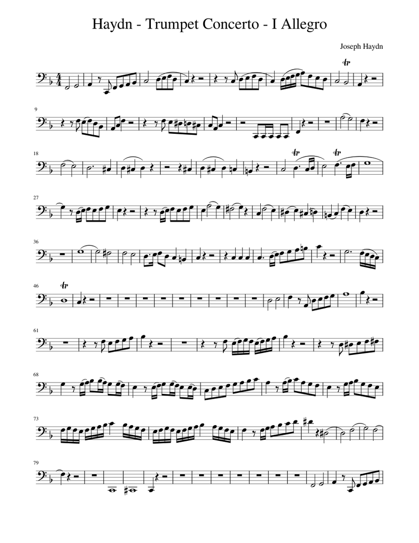 Haydn_Trumpet_Concerto_I_Allegro_tuba Sheet music for Trumpet (In B