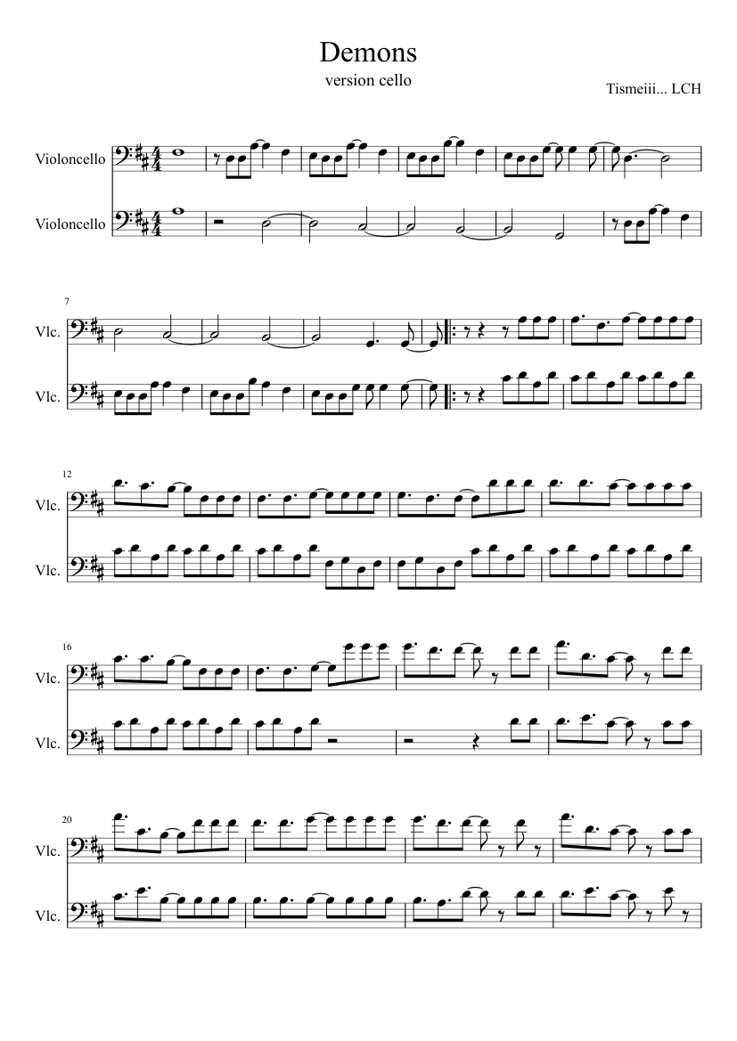 Demons Sheet music for Cello (String Duet) | Musescore.com