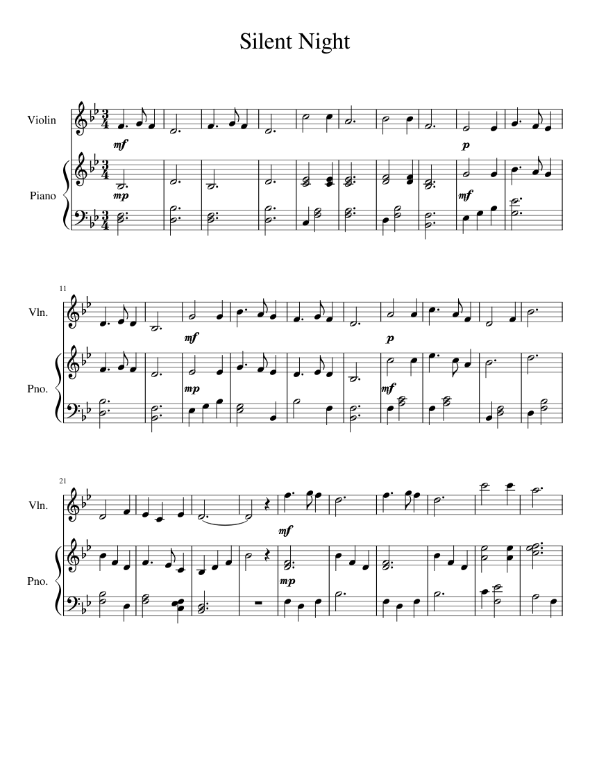 Silent Night Sheet music for Piano, Violin (Solo) | Musescore.com