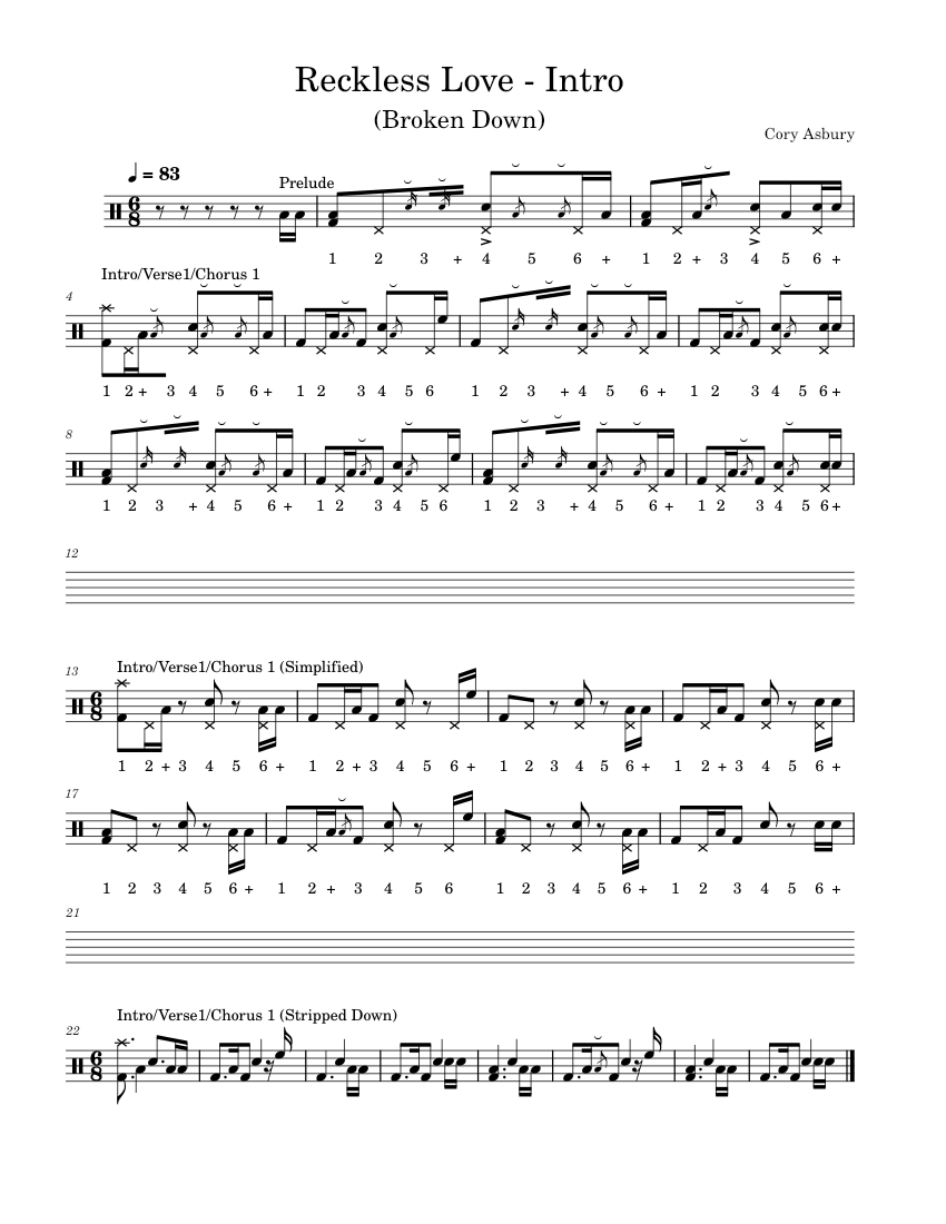 Reckless Love Cory Asbury Intro Broken Down Sheet Music For Drum 