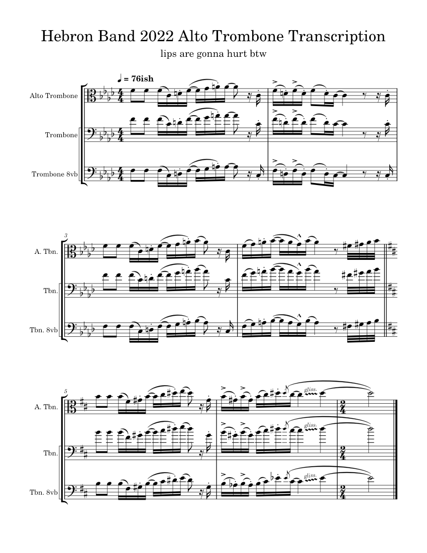 Hebron Band 2022 Alto Trombone Transcription Sheet Music for Trombone ...