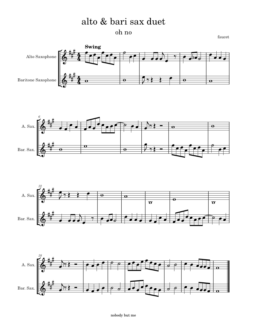 alto & bari sax duet Sheet music for Saxophone (Alto), Saxophone