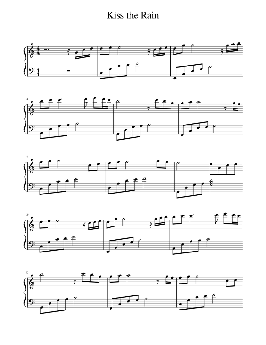 Kiss the Rain - Yiruma (EASY) Sheet music for Piano (Solo) | Musescore.com