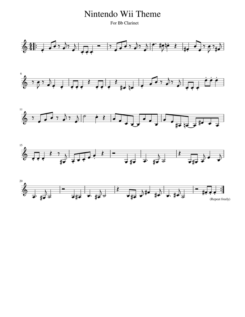 Nintendo Wii Theme for Bb Clarinet Sheet music for Piano (Solo) Easy |  Musescore.com