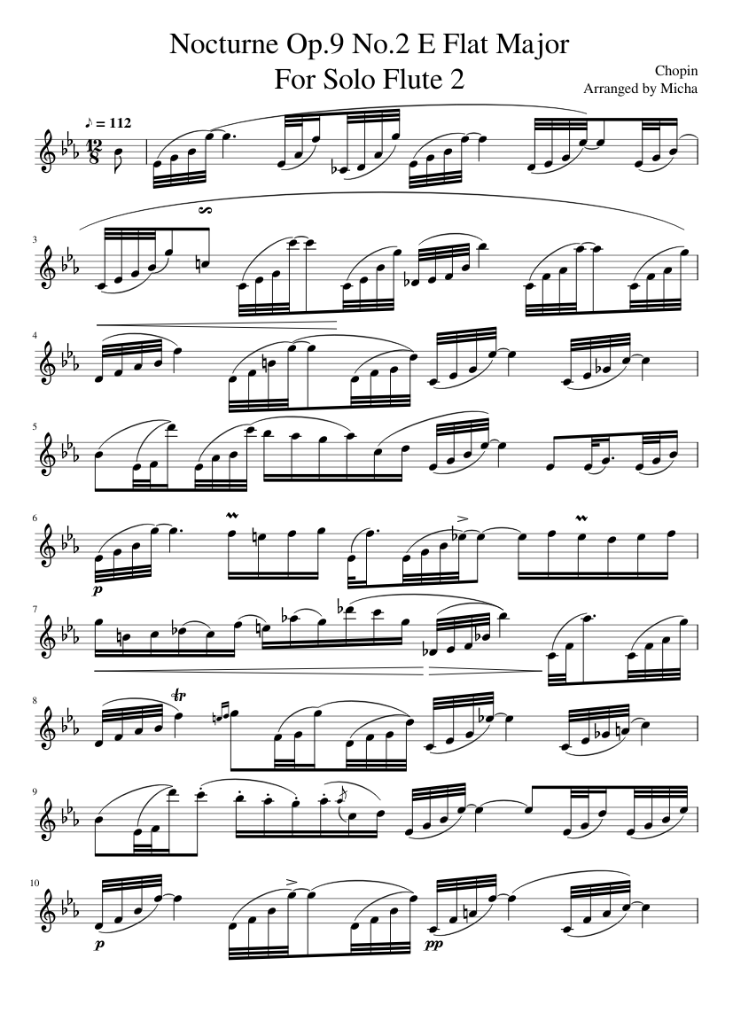 Nocturne Op.9 No.2 E Flat Major For Solo Flute 2 Sheet Music for Flute (Solo) | MuseScore.com