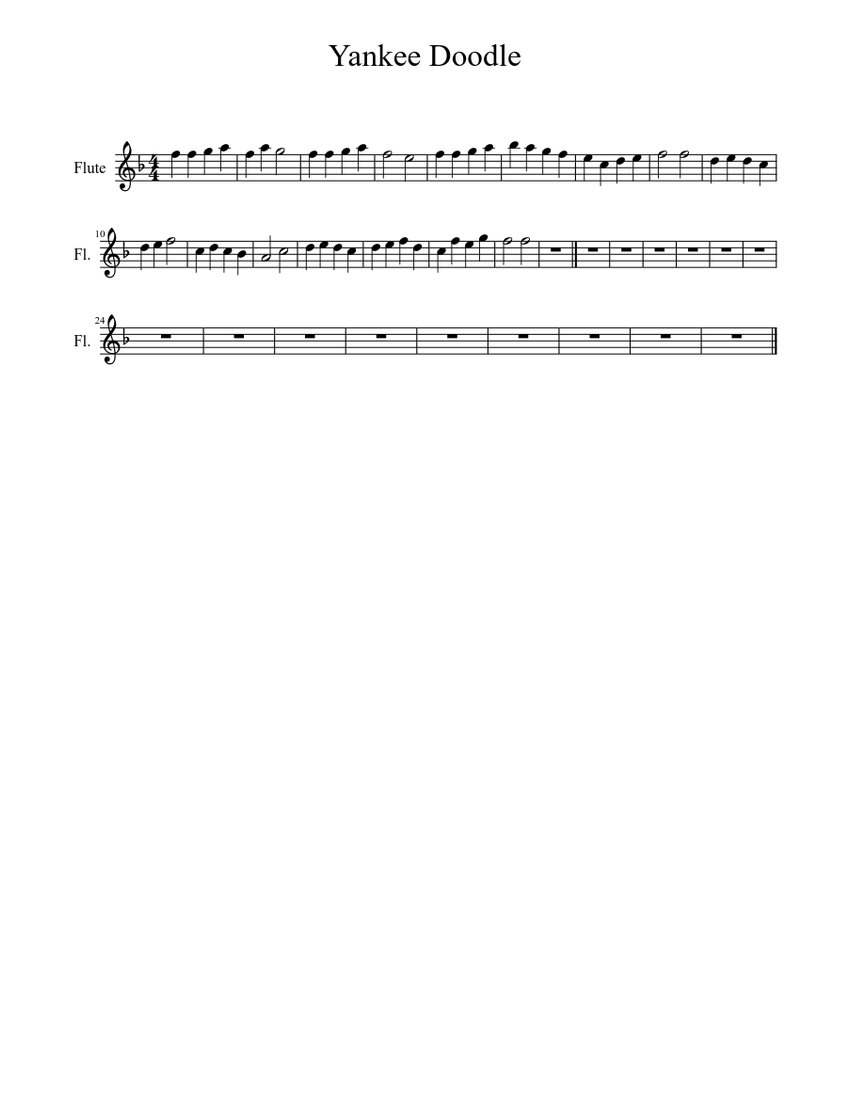 Yankee Doodle Sheet Music For Flute Solo Musescore Com