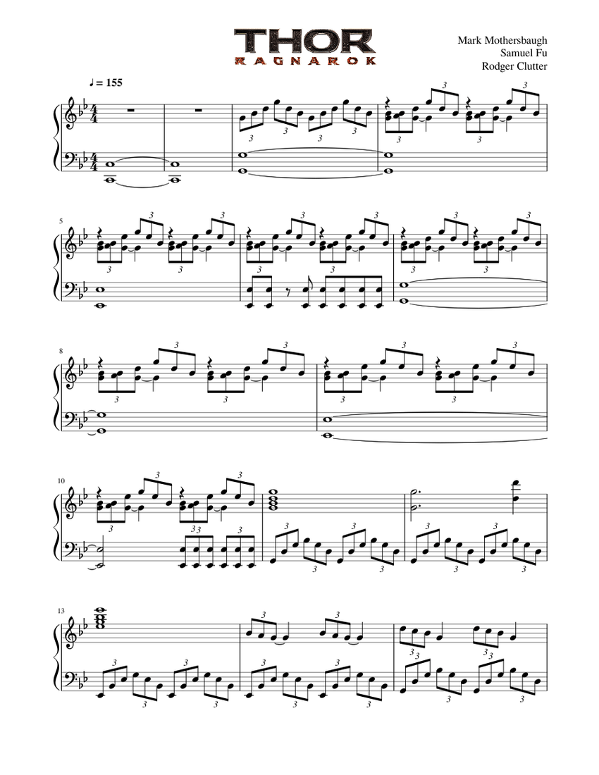 Main Theme - Thor: Ragnarok - Mark Mothersbaugh - Piano Solo Sheet music  for Piano (Solo) | Musescore.com