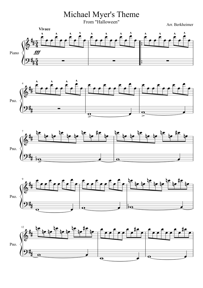 Theme from Halloween Michael Myers Theme Sheet music for Piano (Solo) Easy  | Musescore.com