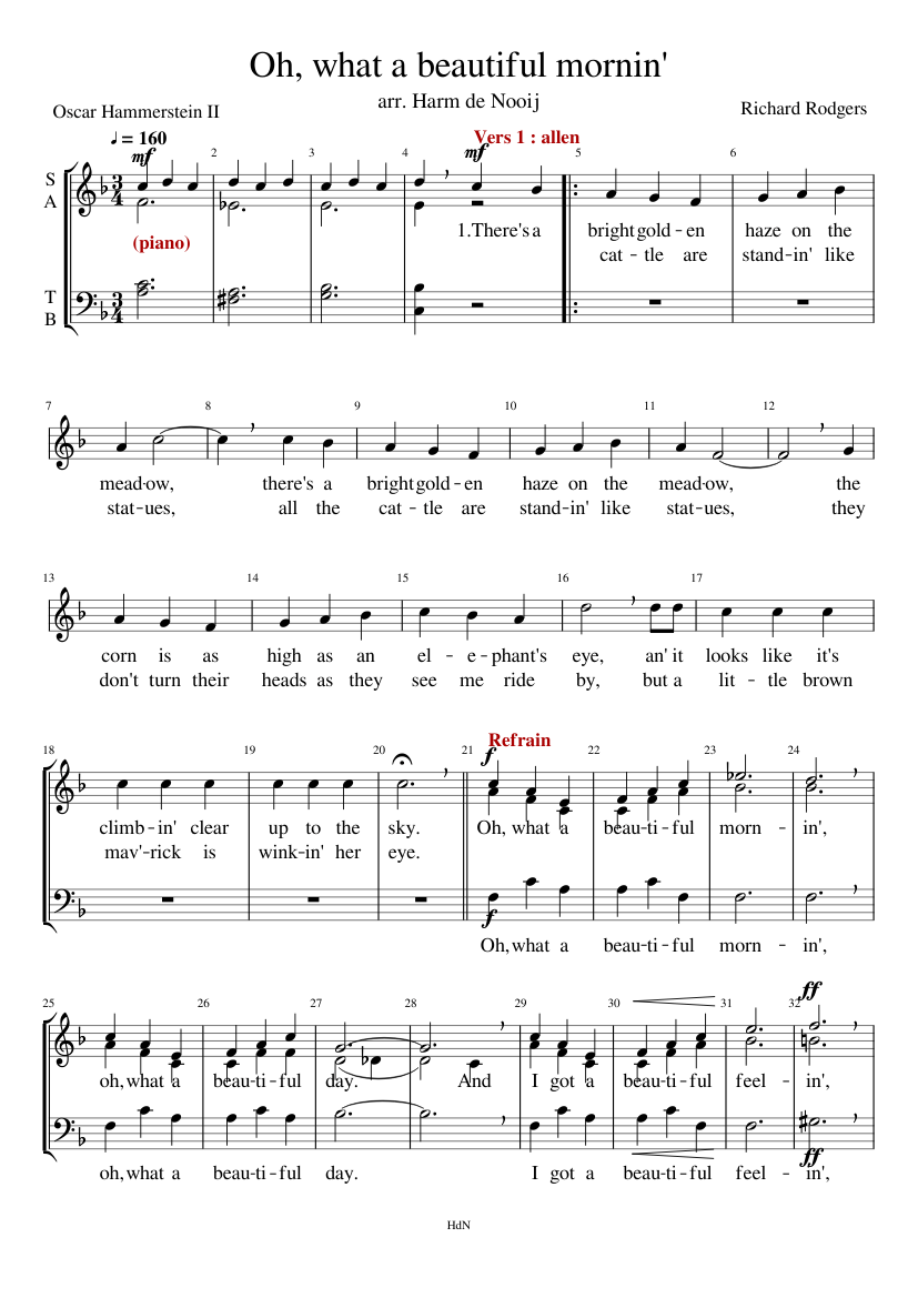 Oh What A Beautiful Morning Sheet Music For Vocals Choral Musescore Com