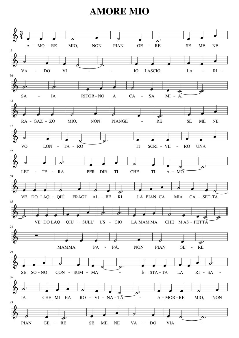 AMORE MIO Sheet music for Piano (Solo) | Download and print in PDF or MIDI  free sheet music with lyrics | Musescore.com