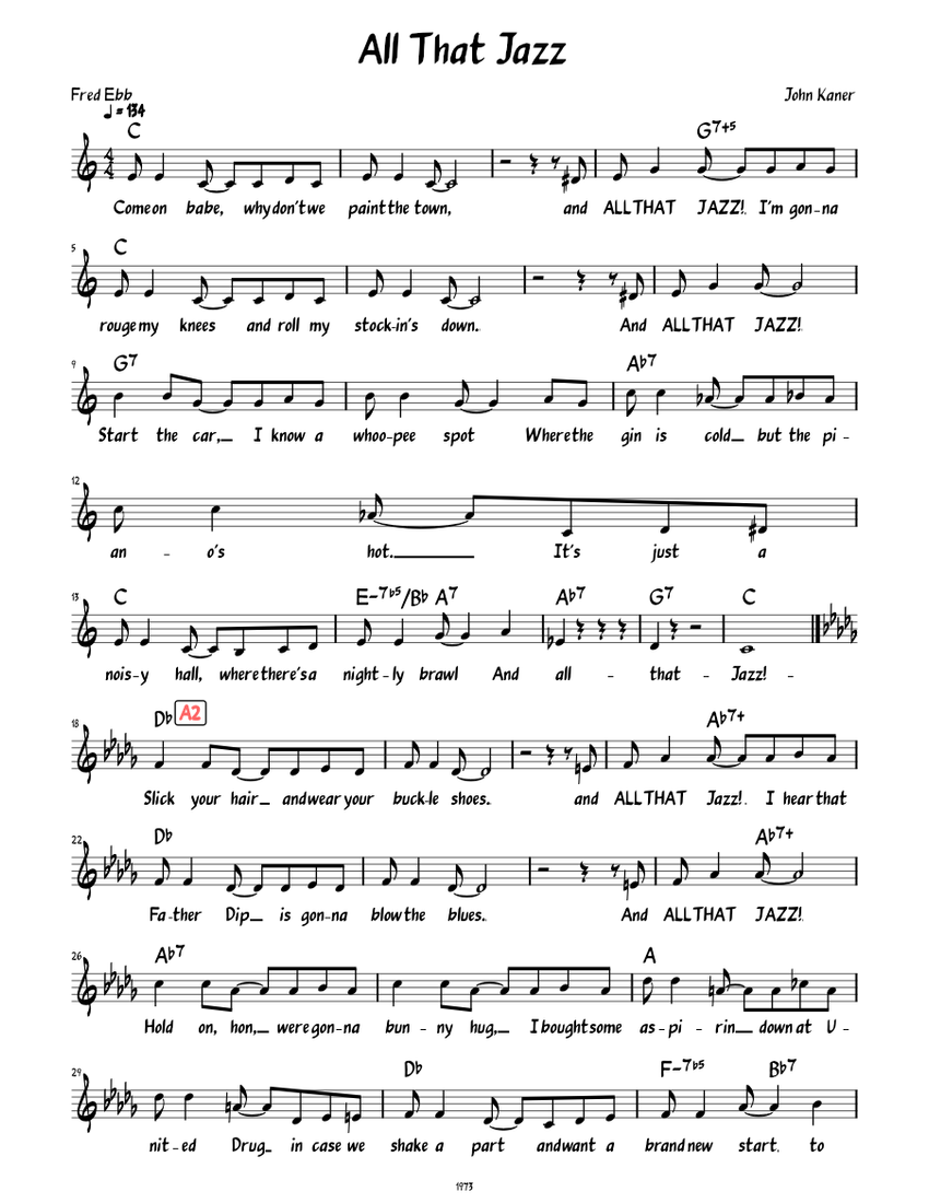 All That Jazz (Lead sheet with lyrics ) Sheet music for Piano (Solo) |  Musescore.com