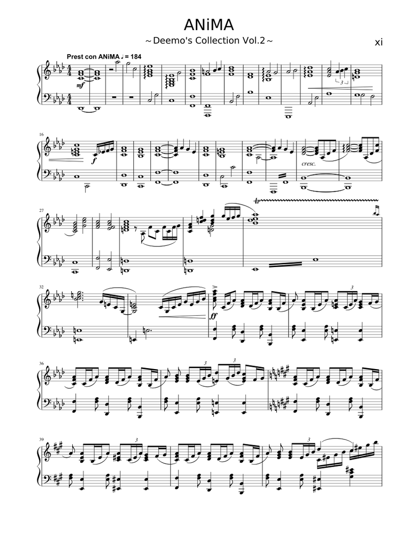ANiMA Full ver. ～改良版～ Sheet music for Piano (Solo) | Musescore.com