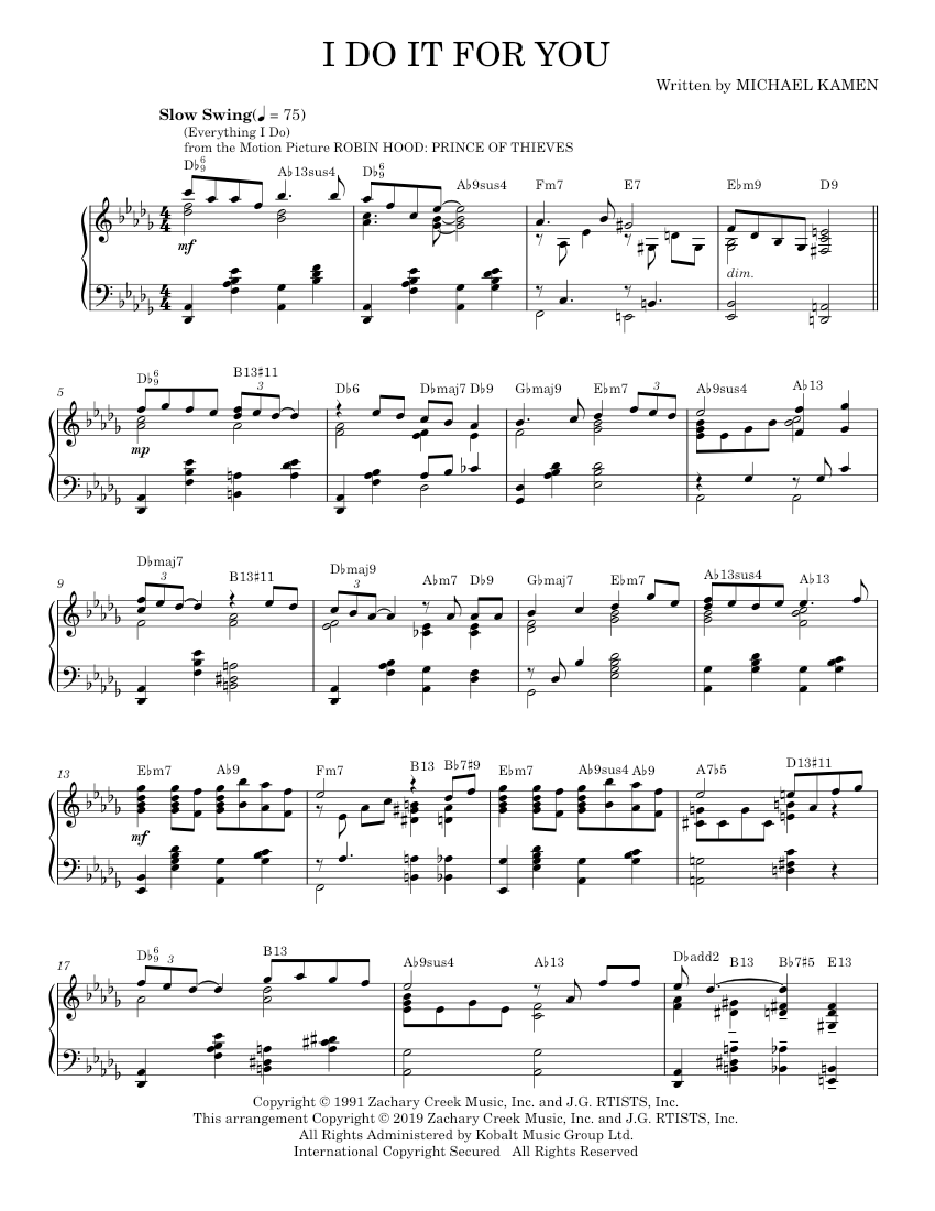 (Everything I Do) I Do It for You Sheet music for Piano by Bryan Adams ...