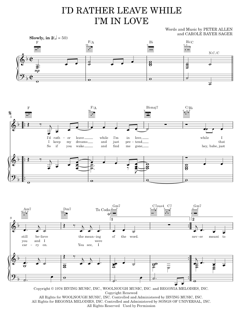 Play Official version of I'd Rather Leave While I'm In Love Sheet Music ...