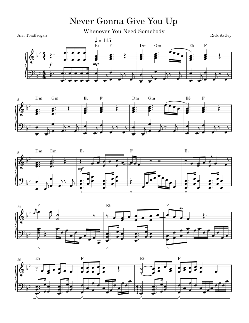Never Gonna Give You Up – Rick Astley Sheet music for Piano (Solo ...